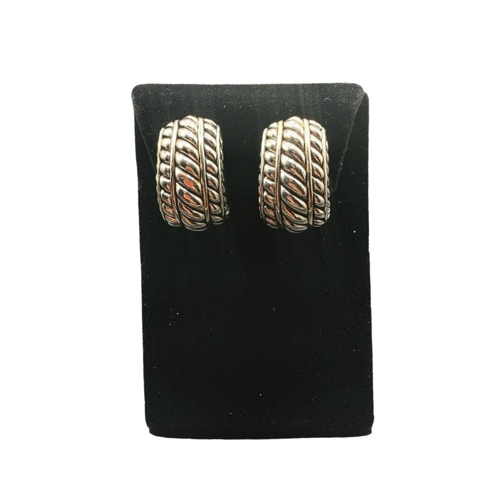 Statement Round Shiny Domed Hoop Style Classy Earrings Clip On Silver Tone